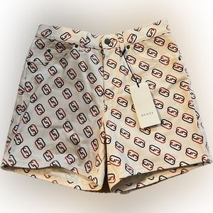 NWT GUCCI White Monogram Cotton Women’s Shorts Size 32